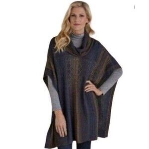 Soft Surroundings Poncho Sweater Womens L / XL Knit Cowl Neck Adalyn Cable Boho